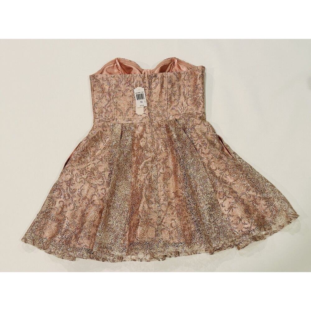 NEW GIANNI BINI GB Rose Gold Pink Silver Lace Overlay Strapless Size 13 $179 - Picture 7 of 14
